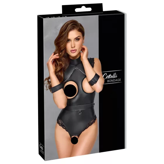 Cottelli Bondage - body s otvorenými prsiami - čierne - M