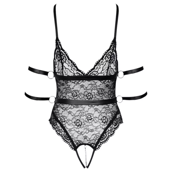 Cottelli Bondage - otvorený čipkovaný body - čierny - M