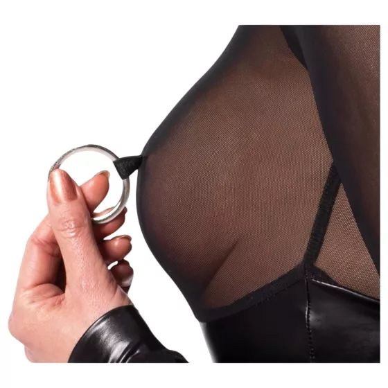 Noir - lesklé body s priesvitnou vložkou - čierne