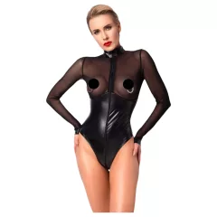 Noir - lesklé body s priesvitnou vložkou - čierne - M