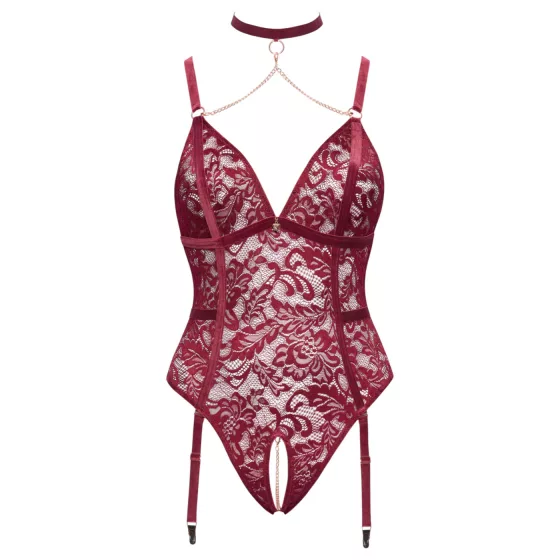 Cottelli Curves - čipkované body s reťazou - červené