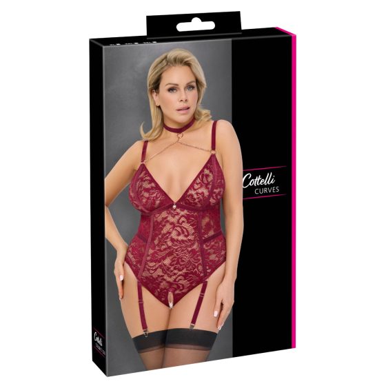 Cottelli Curves - čipkované body s reťazou - červené - 3XL