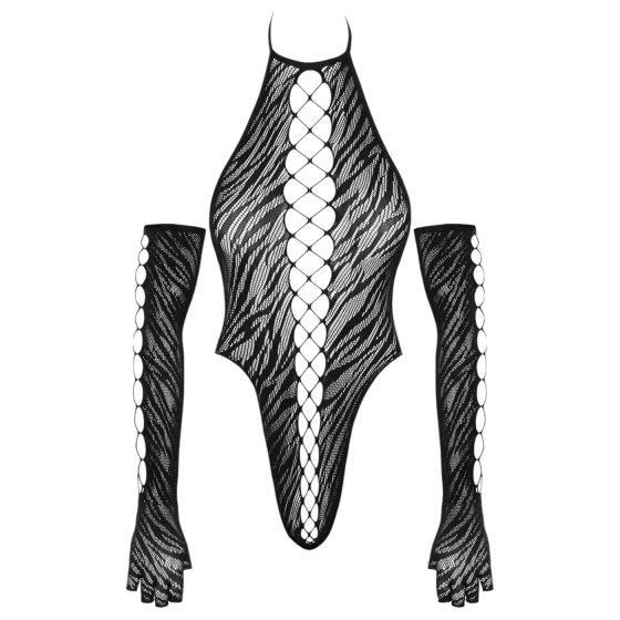 Cottelli - body s rukavicami (čierna) - S-L