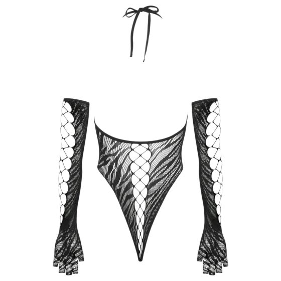 Cottelli - body s rukavicami (čierna) - S-L