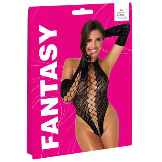 Cottelli - body s rukavicami (čierna) - S-L