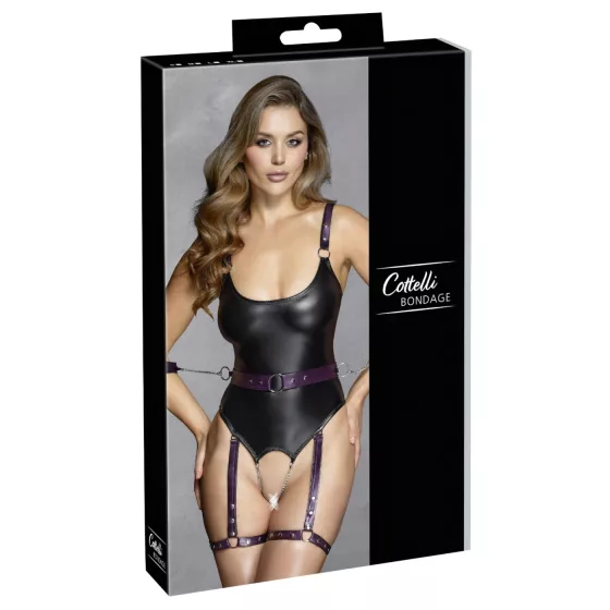 Cottelli - otvorené bondage body s putami - čierne