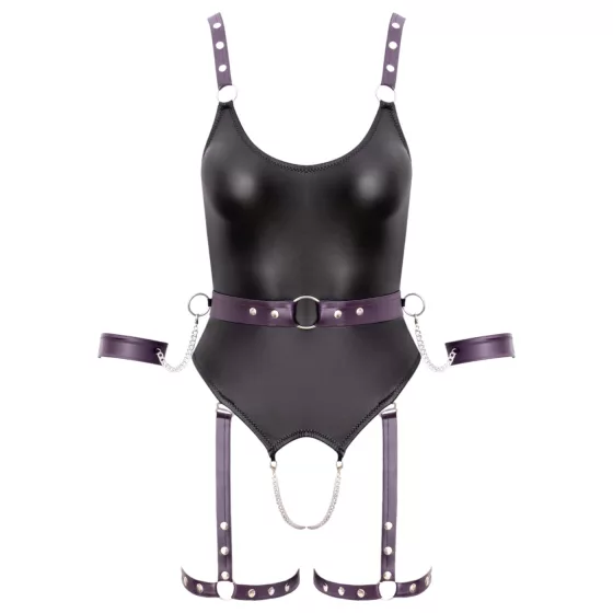 Cottelli - otvorené bondage body s putami - čierne