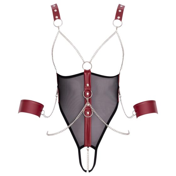 Cottelli Bondage - otvorené body s popruhmi a reťazou (čierne)
