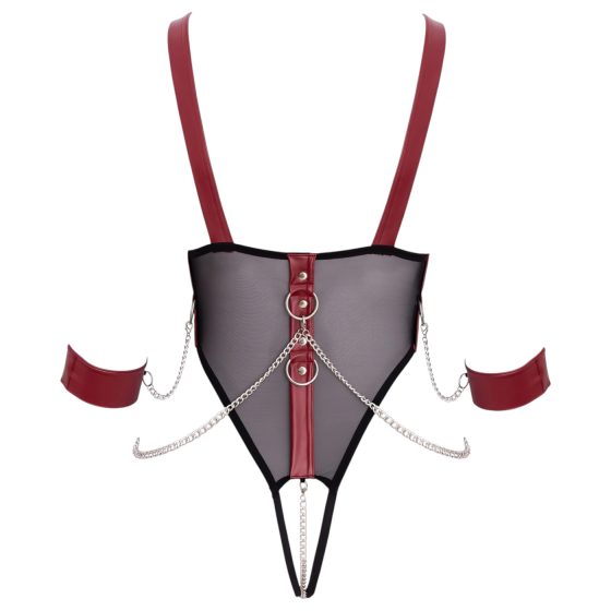 Cottelli Bondage - otvorené body s popruhmi a reťazou (čierne)