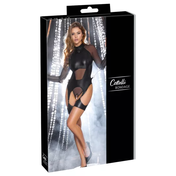 Cottelli Bondage - dámske priesvitné tričko s putami - čierne
