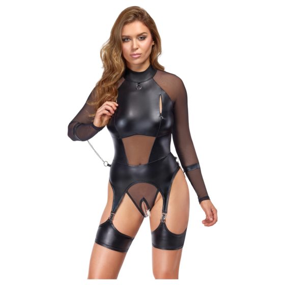 Cottelli Bondage - priesvitný top s putami (čierny)