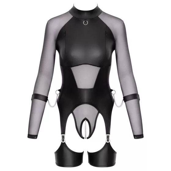 Cottelli Bondage - dámske priesvitné tričko s putami - čierne - L