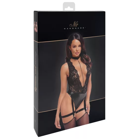Noir Libido - dámske body s podväzkami - čierne - M