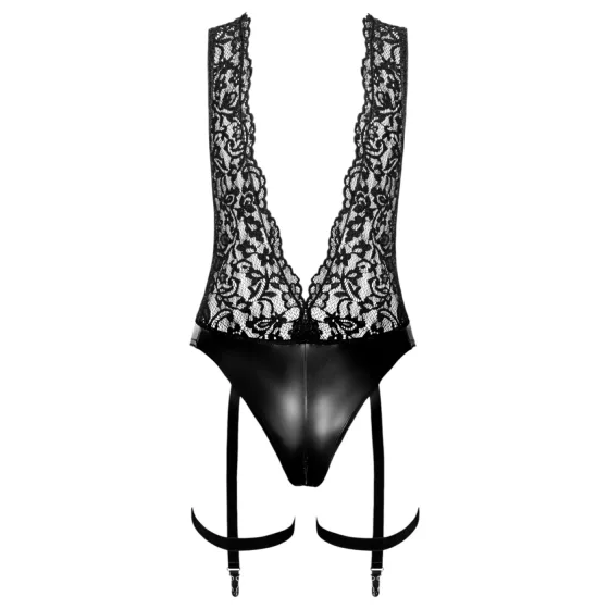 Noir Libido - dámske body s podväzkami - čierne - M