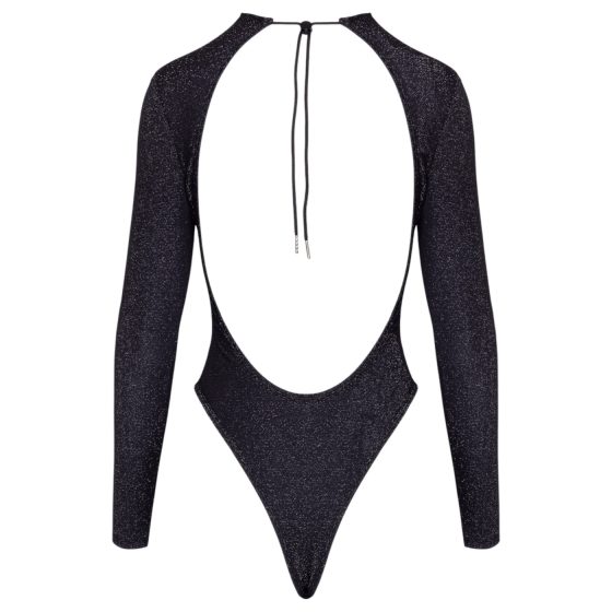 Cottelli - otvorený chrbát, lesklé body (čierna) - L