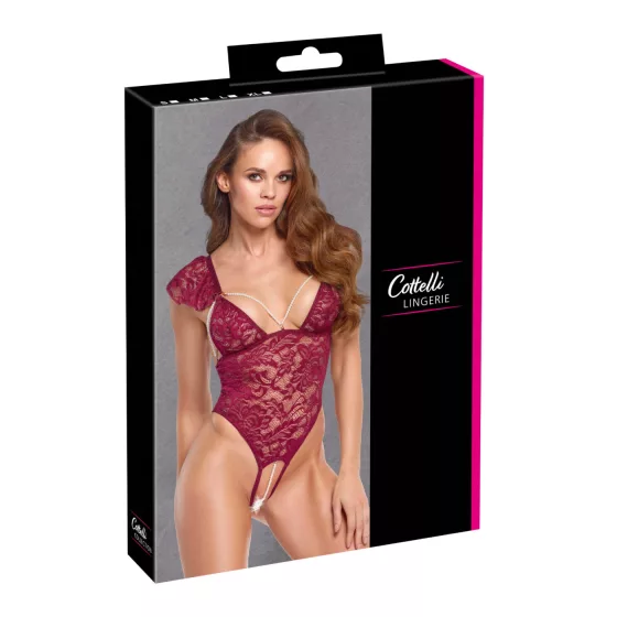 Cottelli - body s čipkou a perlami - červené