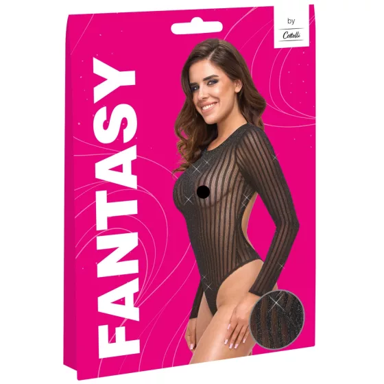 Cottelli - prúžkované body so striebornou niťou (čierne) - S-L