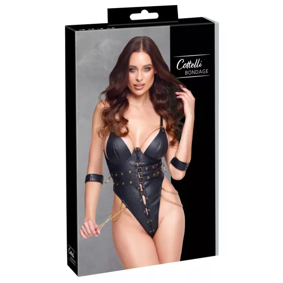 Cottelli - bondage body s reťazami (čierny)