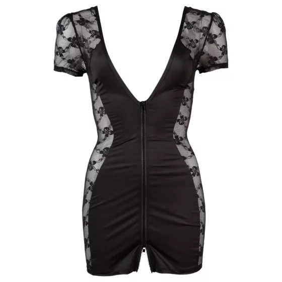 Cottelli - erotické šaty s mašľou a čipkou - čierne - M