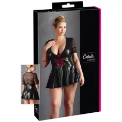   Cottelli Plus Size - lesklé šaty s červeným korzetom - čierne