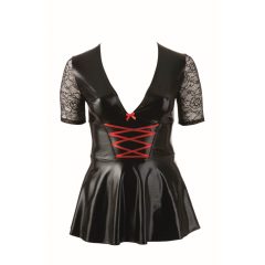   Cottelli Plus Size - lesklé šaty s červeným šnurovaním (čierne)
