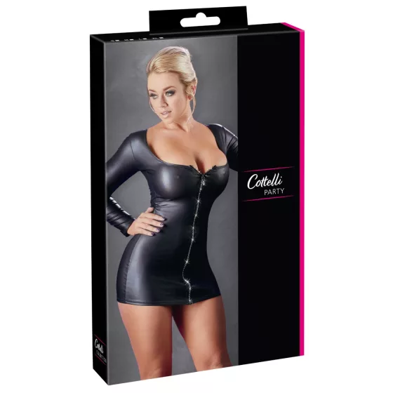Cottelli - erotické šaty - zips so štrasmi - čierne