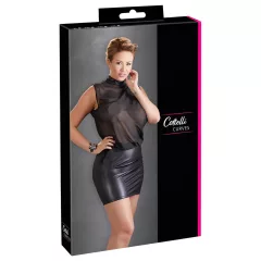   Cottelli Plus Size - erotické šaty - lesklý šifón - čierne