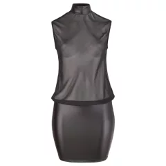   Cottelli Plus Size - erotické šaty - lesklý šifón - čierne