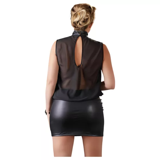 Cottelli Plus Size - erotické šaty - lesklý šifón - čierne - 2XL