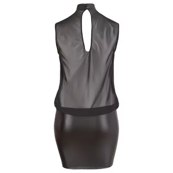 Cottelli Plus Size - erotické šaty - lesklý šifón - čierne - 2XL