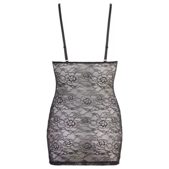 Cottelli - erotické čipkované šaty - lesklé pruhy - čierna - M