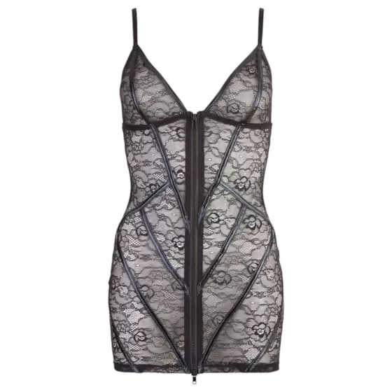 Cottelli - erotické čipkované šaty - lesklé pruhy - čierna - L