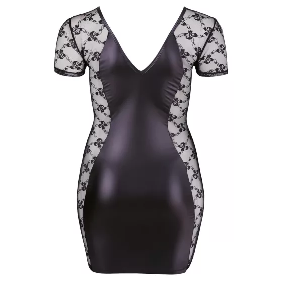 Cottelli - plus size erotické šaty - mašľa a čipka - čierna