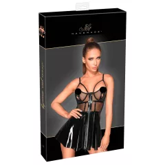 Noir - lakované šaty s neónovou sieťkou - čierne