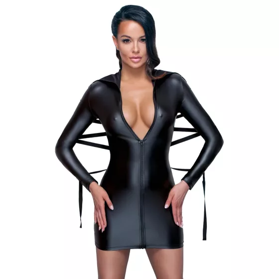 Cottelli Bondage - lakované šaty s putami - čierne