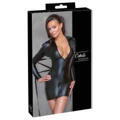 Cottelli Bondage - lakované šaty s putami - čierne - M