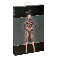   Noir - priesvitné, kvetované, dlhé rukávy šaty (čierne)