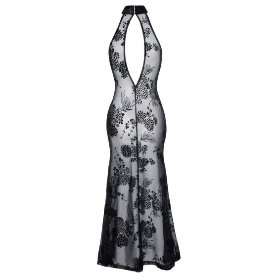 Noir - priesvitné kvetinové dlhé šaty (čierne)