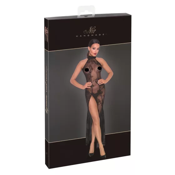 Noir - dlhé priehľadné šaty s kvetinovým vzorom - čierne - M