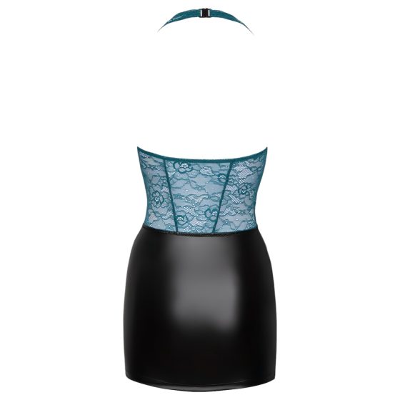 Cottelli - lesklé čipkované šaty so šnurovaním - čierna/zelená - L