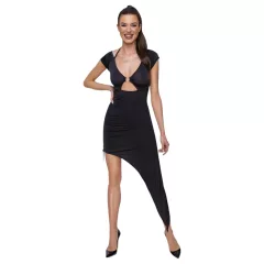  Cottelli Party - sexy asymetrické mini šaty s krúžkami - čierne