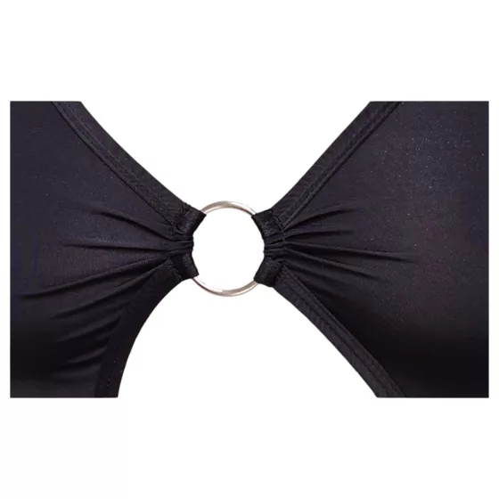 Cottelli Party - sexy asymetrické mini šaty s krúžkami - čierne - M