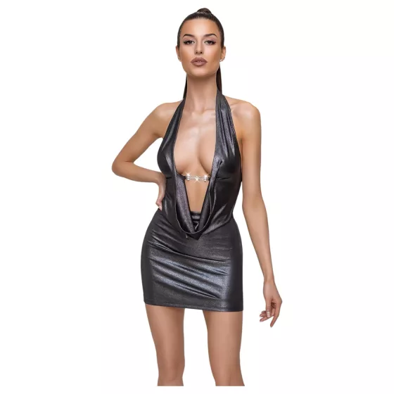 Cottelli Party - mini šaty na krk - strieborné - M