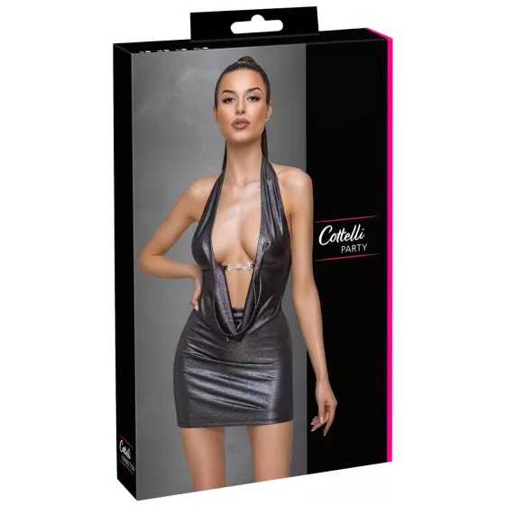 Cottelli Party - šaty s nákrčníkom (strieborné) - XL