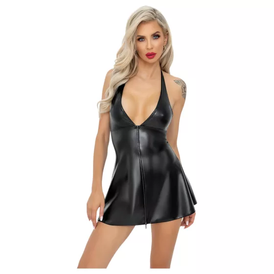 Noir - mini šaty s topom - hadia koža vzor - čierne - M