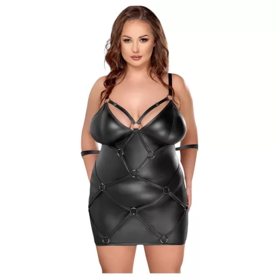 Cottelli - plus size erotické šaty s putami - čierne