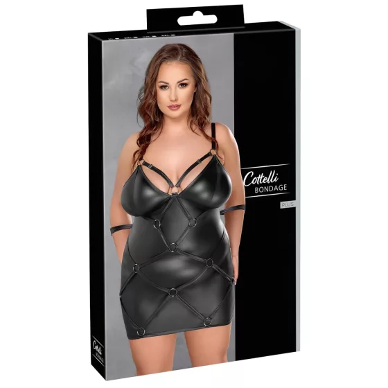 Cottelli - plus size erotické šaty s putami - čierne