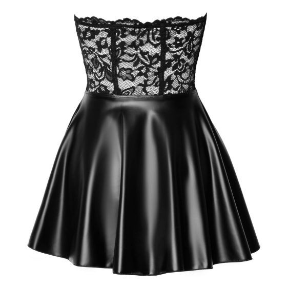 Noir - čipkované lesklé mini šaty (čierne)