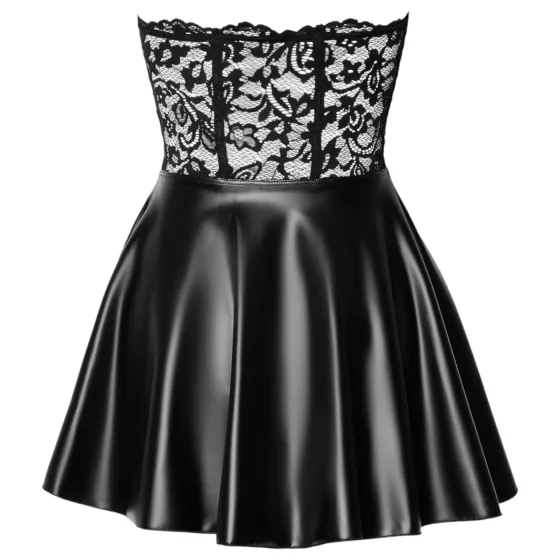 Noir - mini šaty lakované s čipkovaným topom - čierne