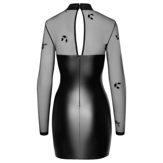 Noir - lesklé priliehavé mini šaty - priesvitný top - čierne